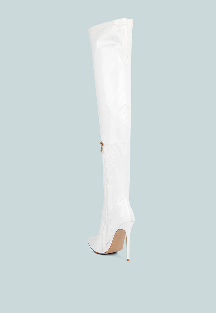 women stiletto long boots#color_white