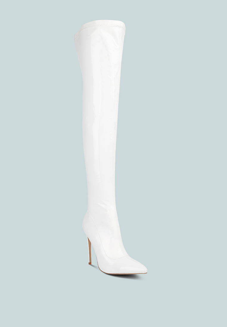 women stiletto long boots#color_white