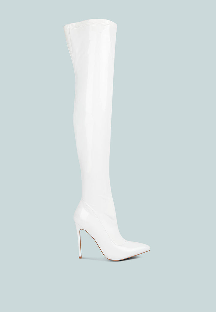 women stiletto long boots#color_white