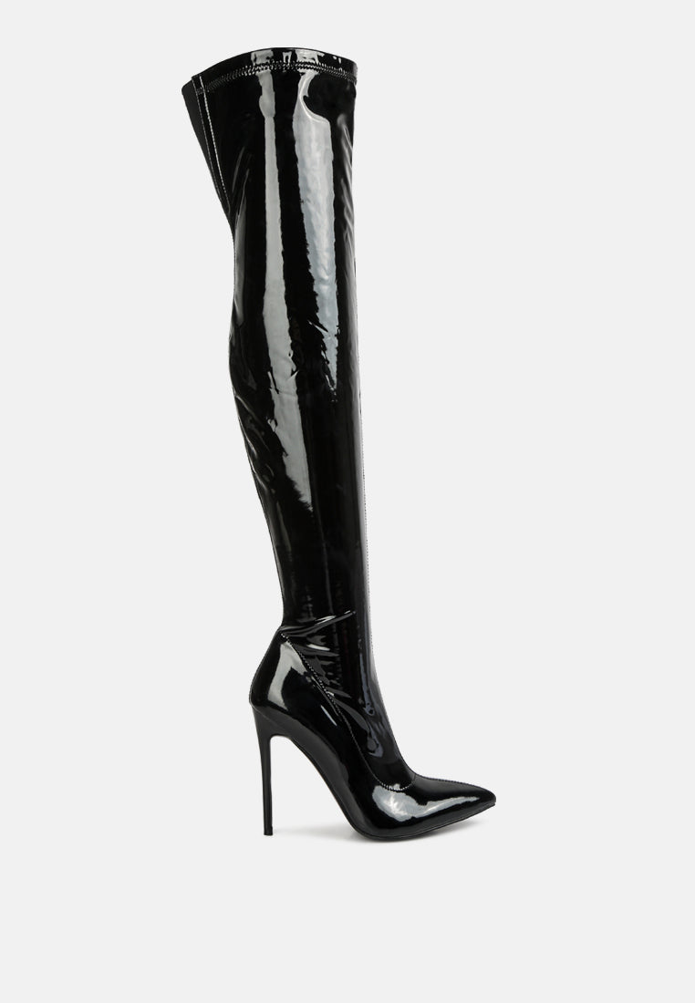women stiletto long boots#color_black