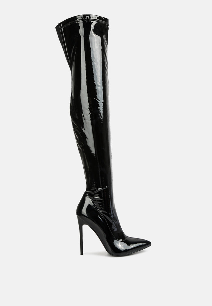 women stiletto long boots#color_black