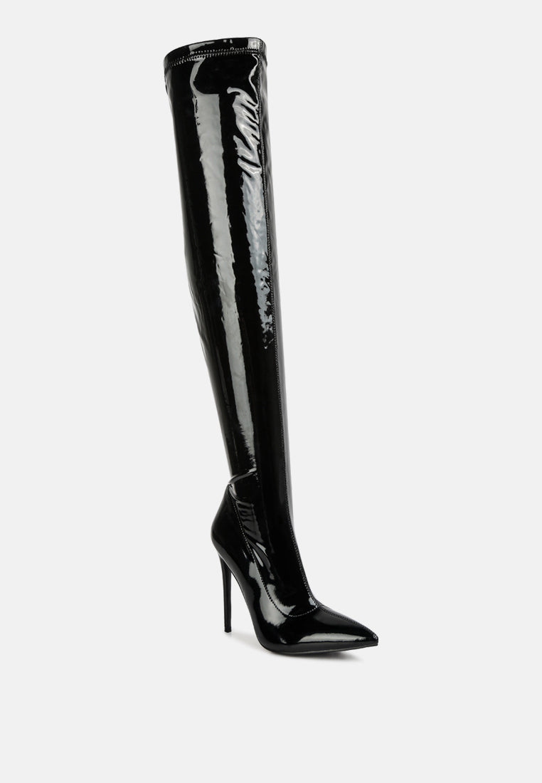 women stiletto long boots#color_black