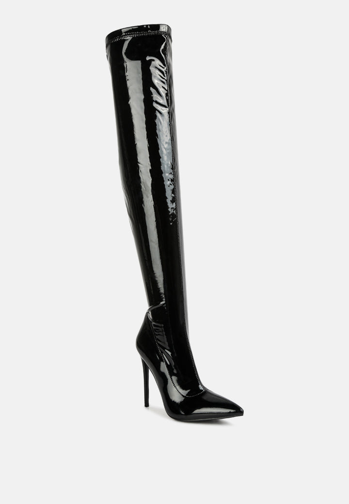 women stiletto long boots#color_black