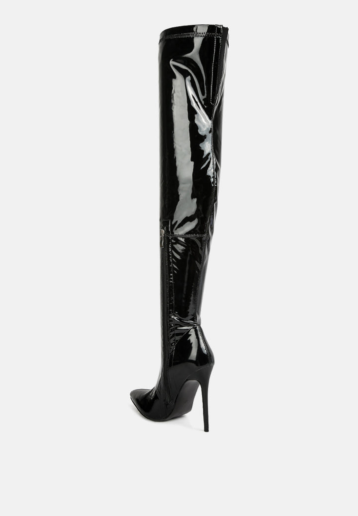 women stiletto long boots#color_black