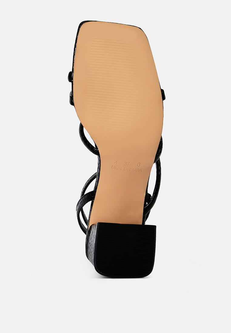 right pose croc mid block heel casual sandals#color_black