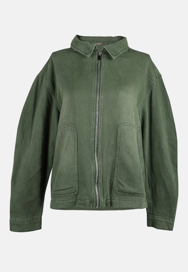 ruched sleeve utility jacket by ruw#color_army-green