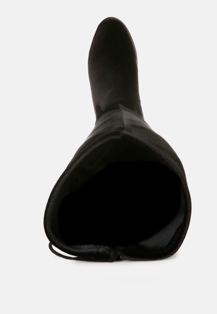 women rumple velvet over the knee clear heel boots#color_black