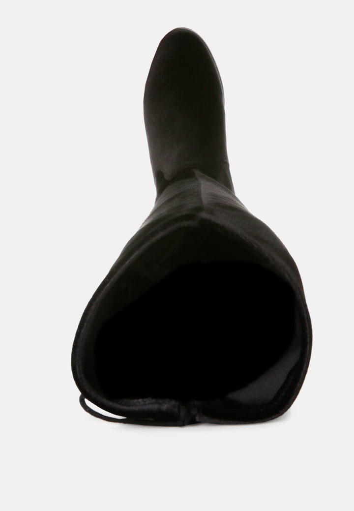 women rumple velvet over the knee clear heel boots#color_black