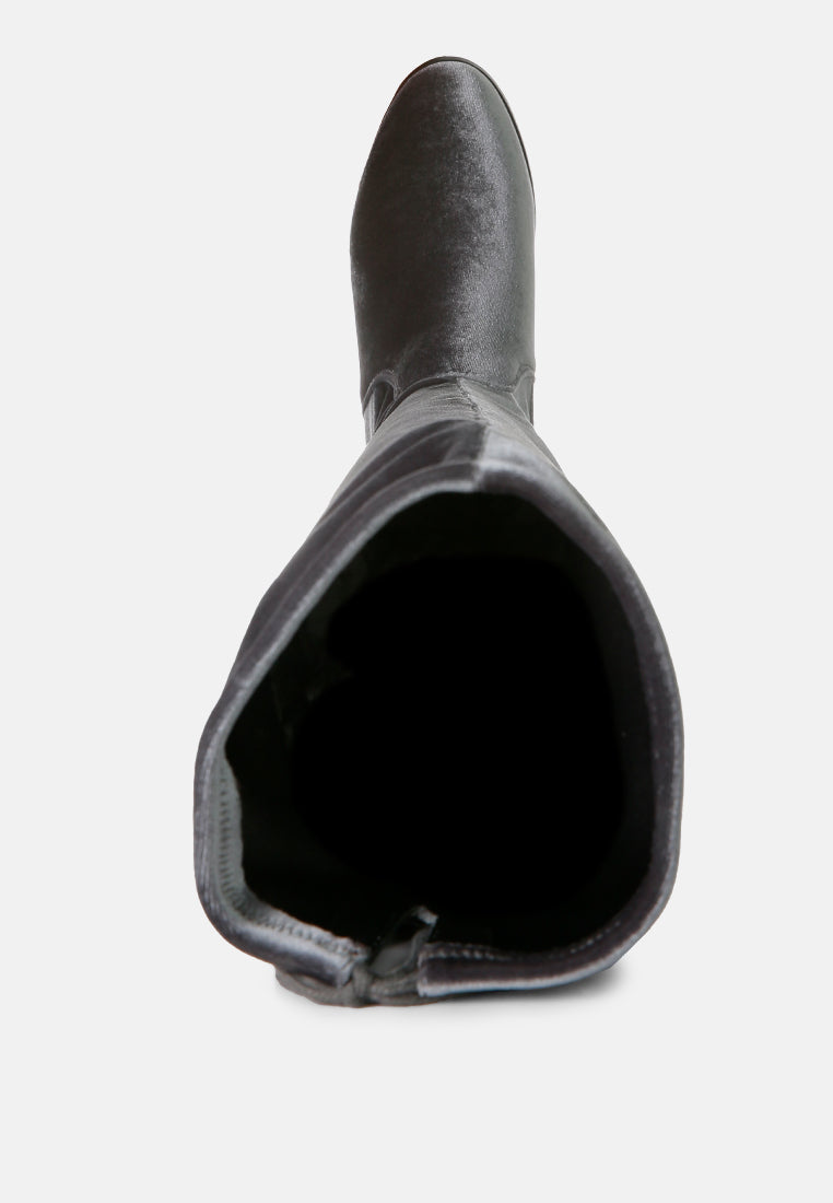 women rumple velvet over the knee clear heel boots#color_grey