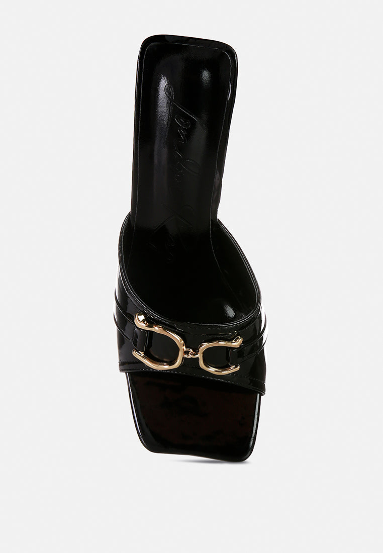 women metal buckle detail slider sandals#color_black