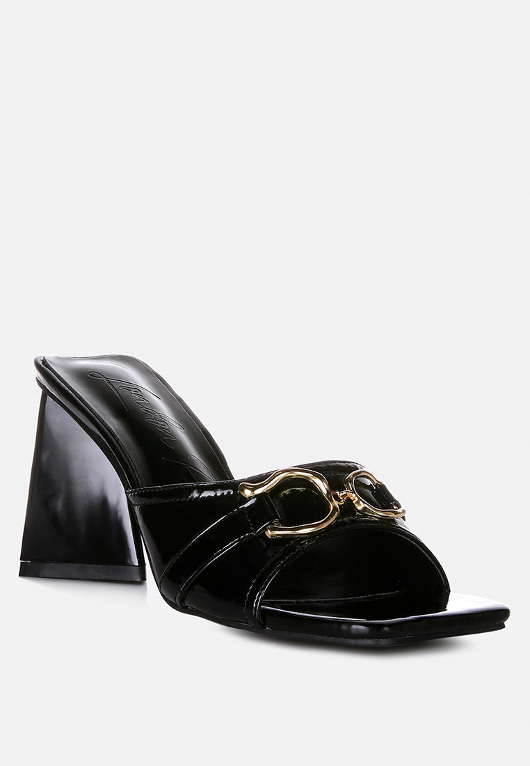 women metal buckle detail slider sandals#color_black