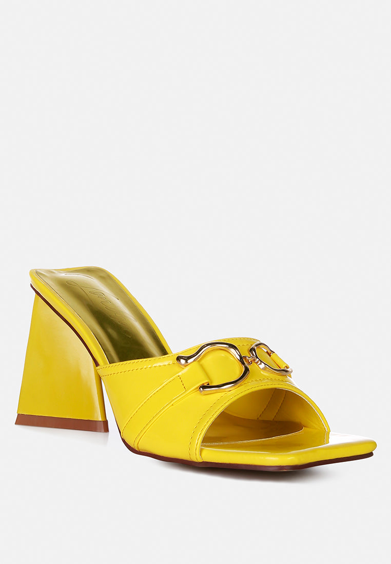 women metal buckle detail slider sandals#color_yellow
