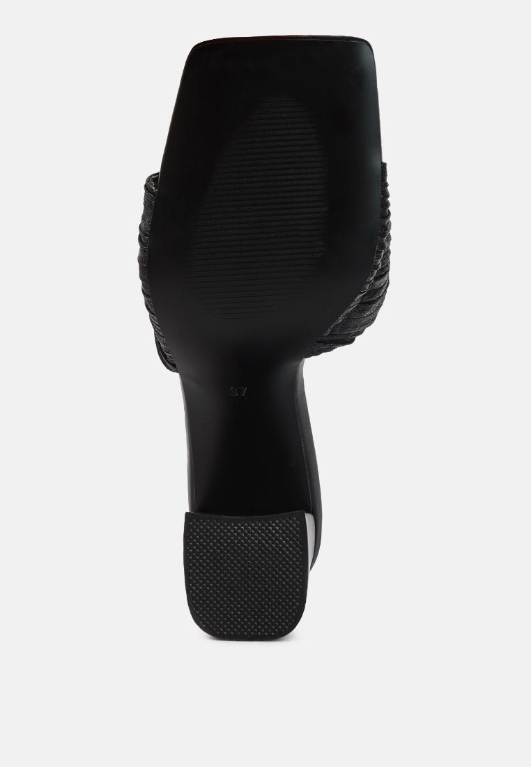 women crinkled high heeled block sandals#color_black