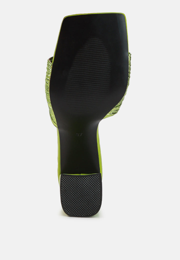 women crinkled high heeled block sandals#color_green