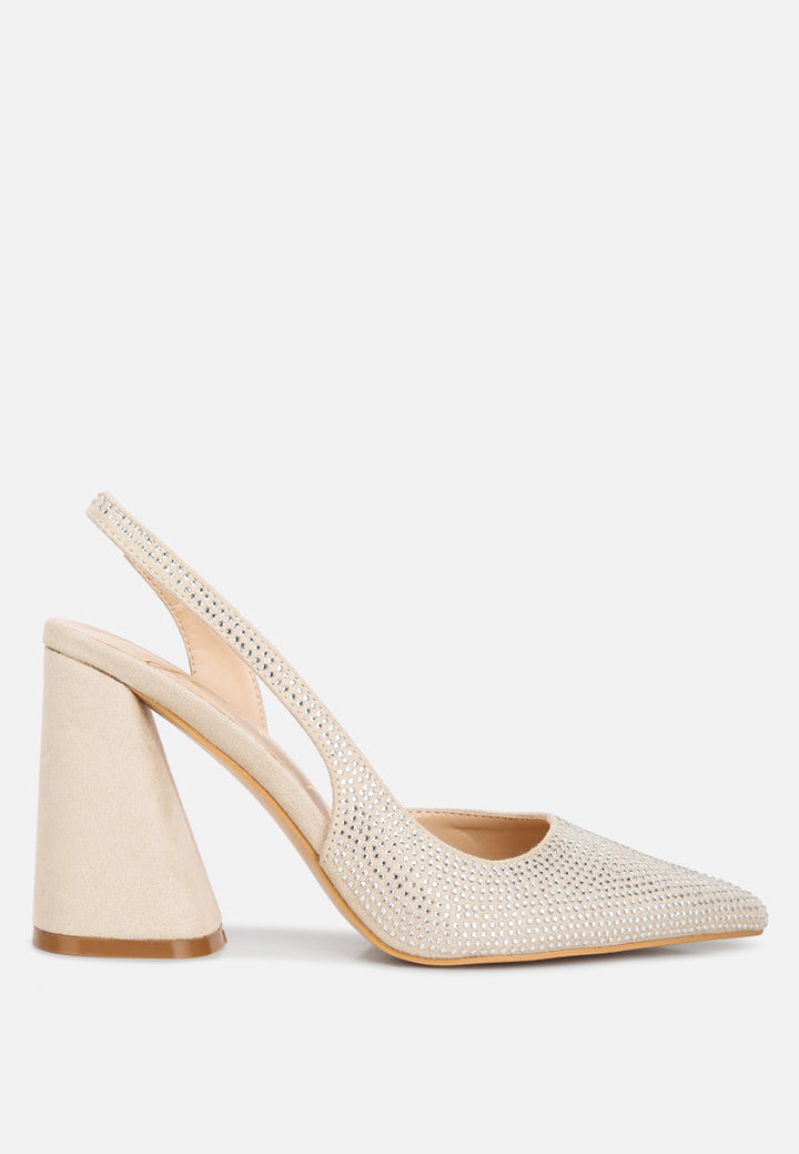 women rhinestone embellished suede heel sandals#color_beige