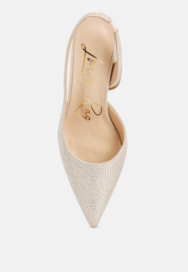 women rhinestone embellished suede heel sandals#color_beige