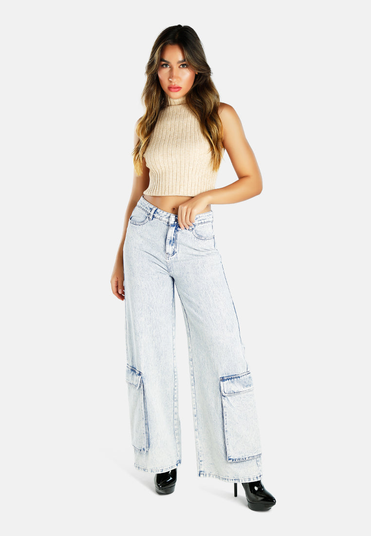 Women Flap Ankle Pockets Denim
