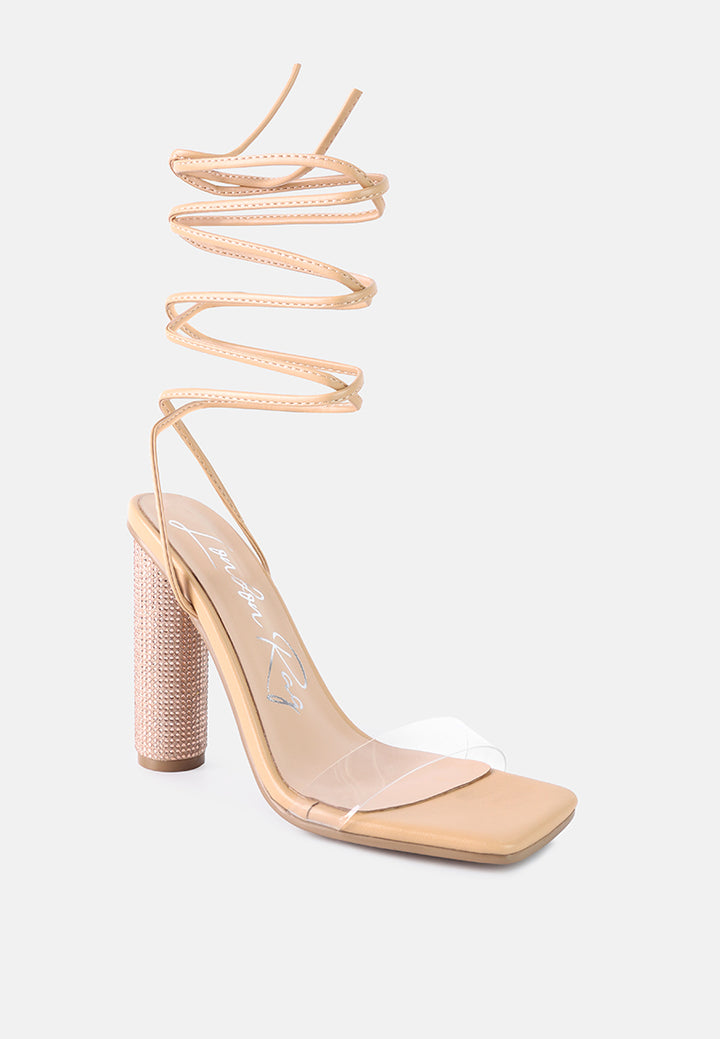 women lace up diamante high heel sandal#color_latte