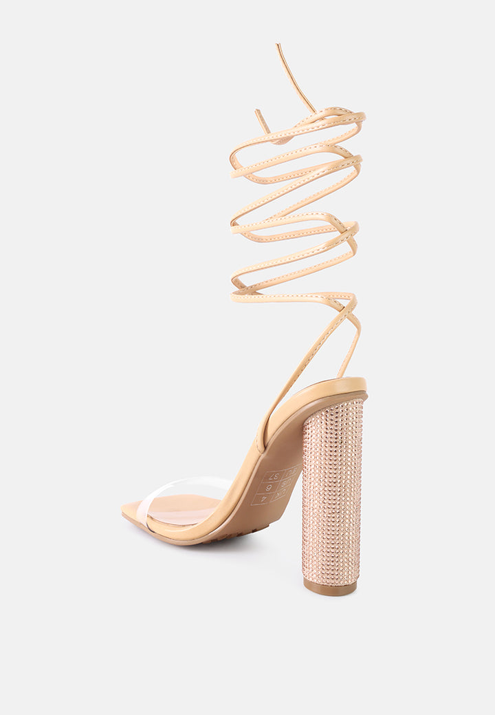 women lace up diamante high heel sandal#color_latte