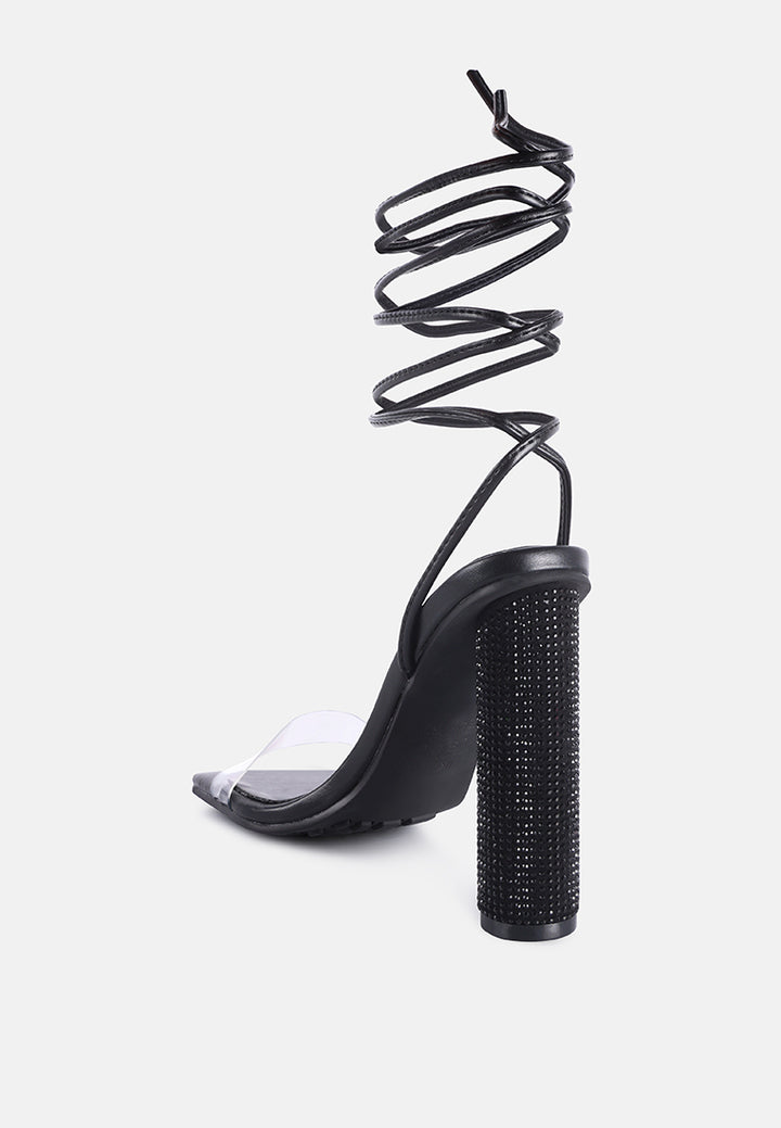 women lace up diamante high heel sandal#color_black