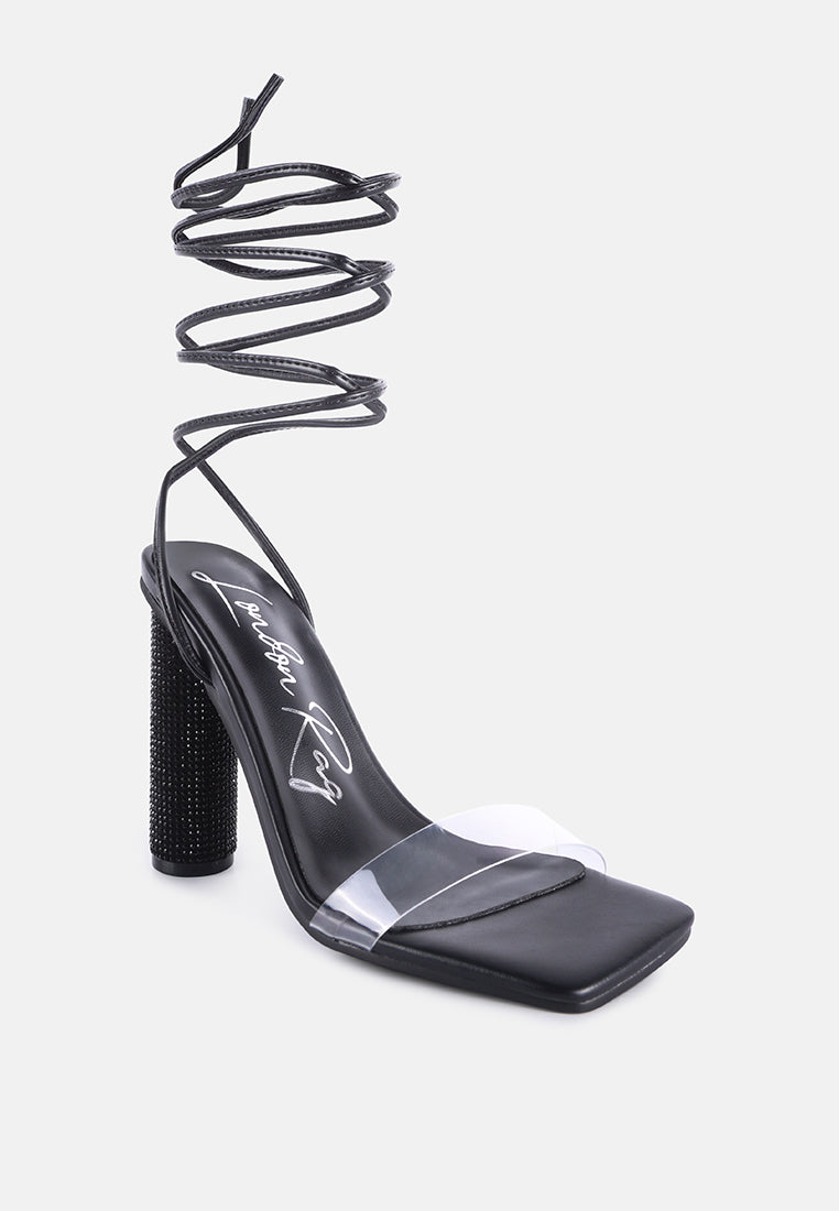 women lace up diamante high heel sandal#color_black