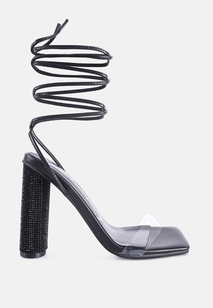 women lace up diamante high heel sandal#color_black