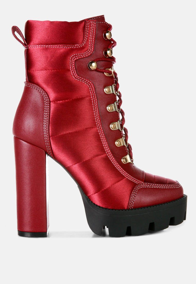 high heel quilted satin biker boots#color_burgundy