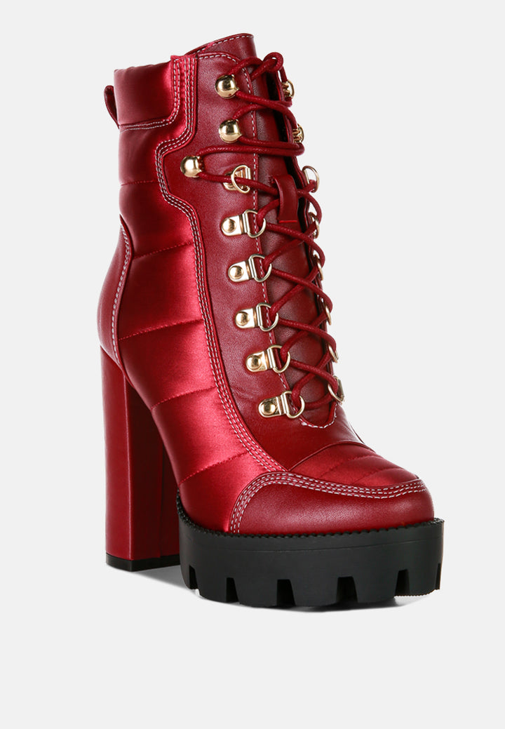 high heel quilted satin biker boots#color_burgundy