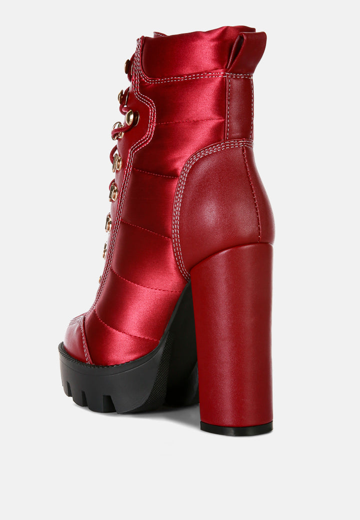 high heel quilted satin biker boots#color_burgundy