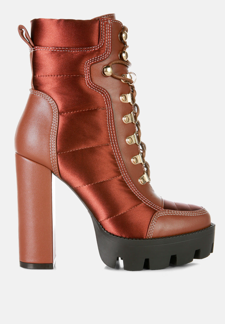 high heel quilted satin biker boots#color_tan