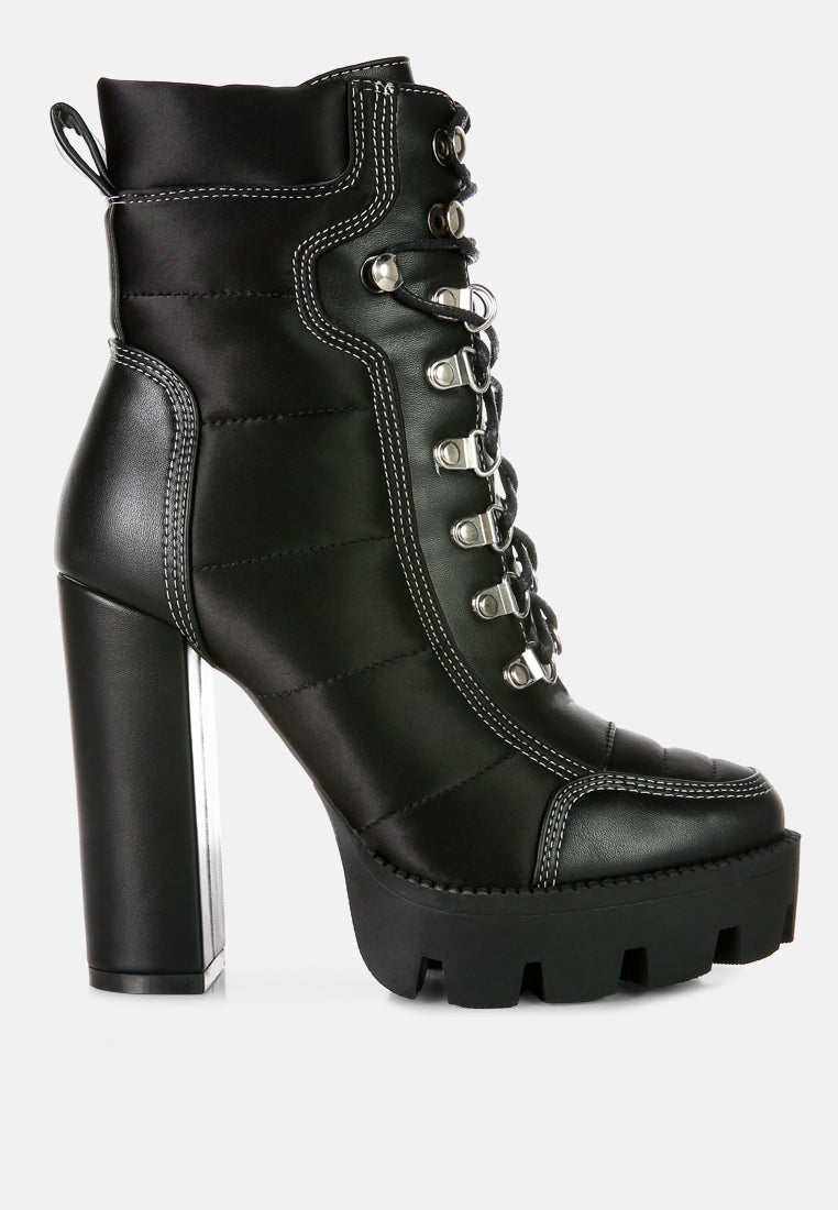 high heel quilted satin biker boots#color_black