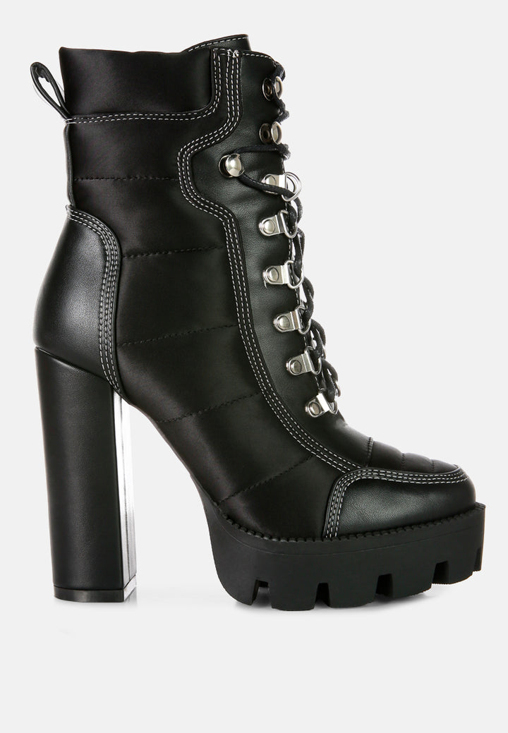 high heel quilted satin biker boots#color_black