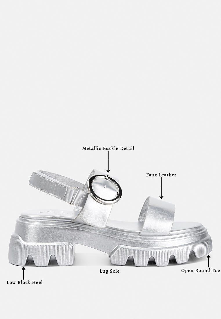women metallic chunky sandals#color_silver