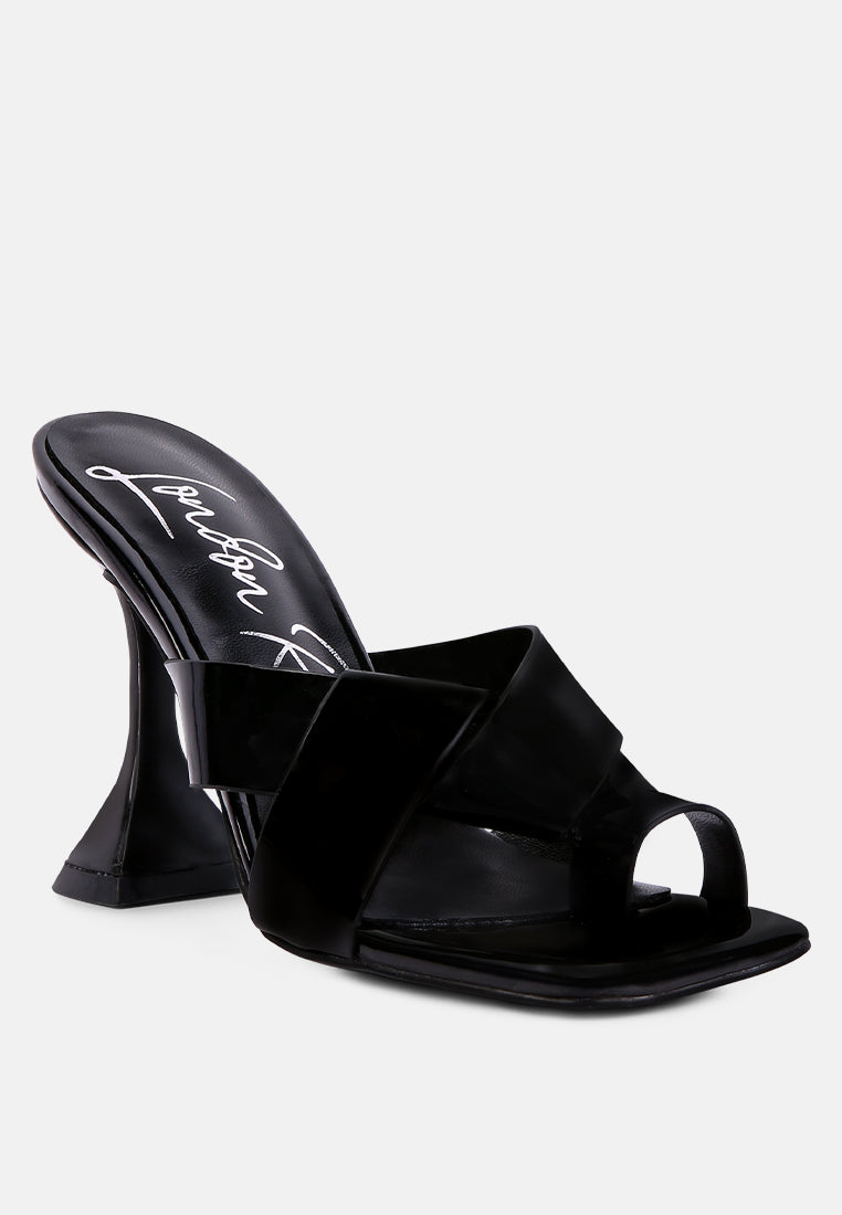 women intertwined toe ring heeled sandals#color_black