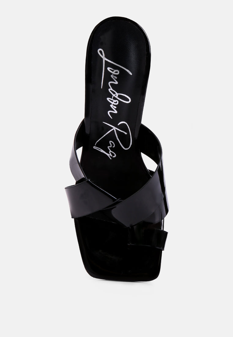 women intertwined toe ring heeled sandals#color_black