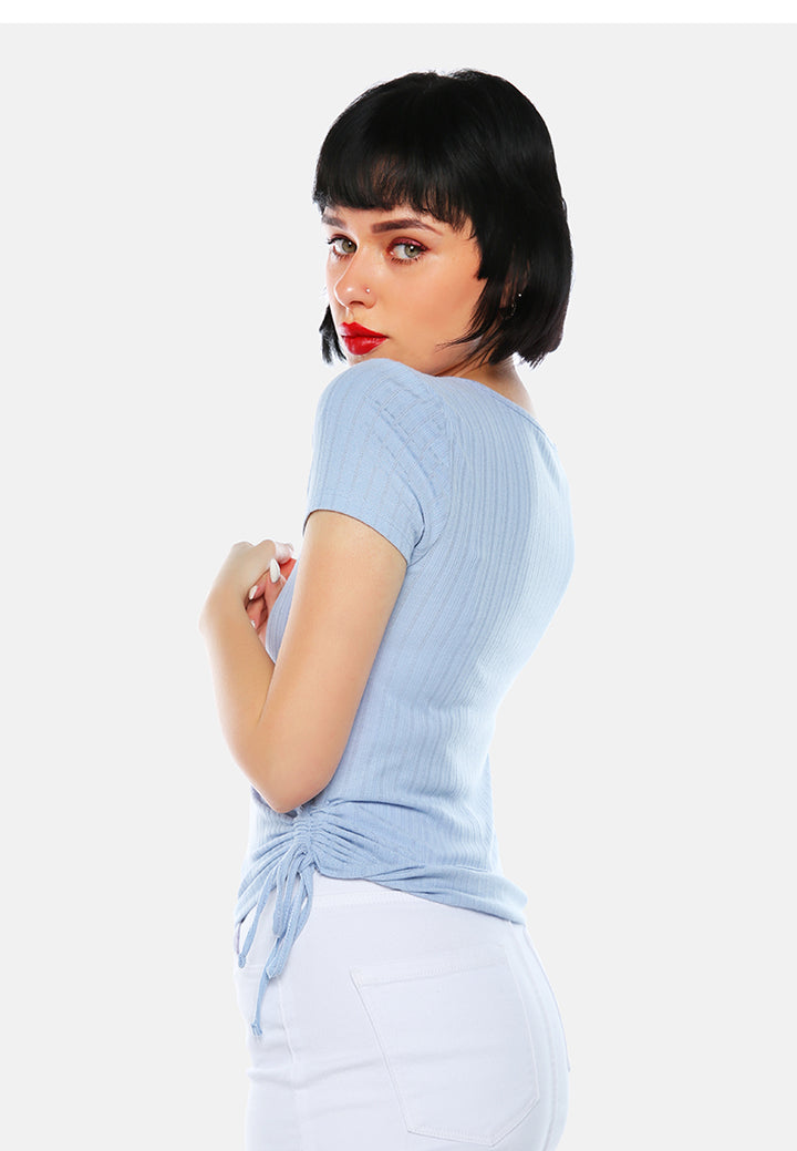 women solid rib knit wrap top#color_aqua blue