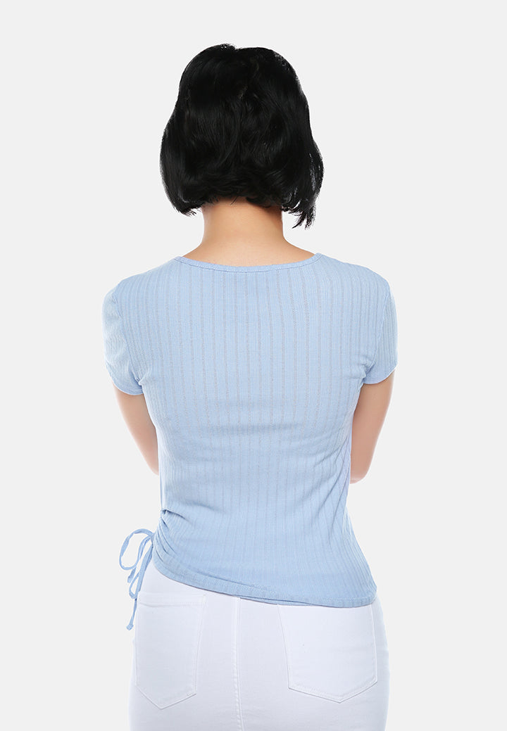 women solid rib knit wrap top#color_aqua blue
