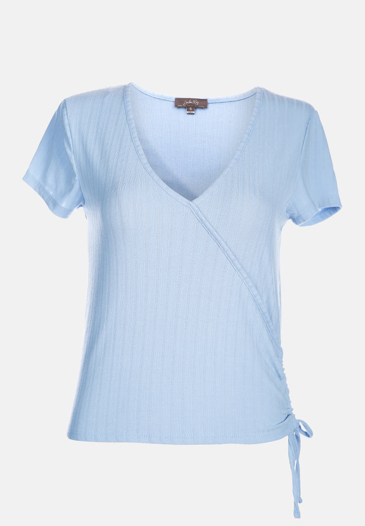 women solid rib knit wrap top#color_aqua blue
