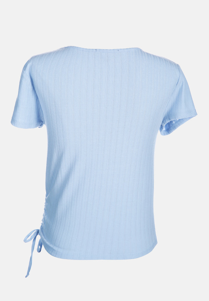 women solid rib knit wrap top#color_aqua blue