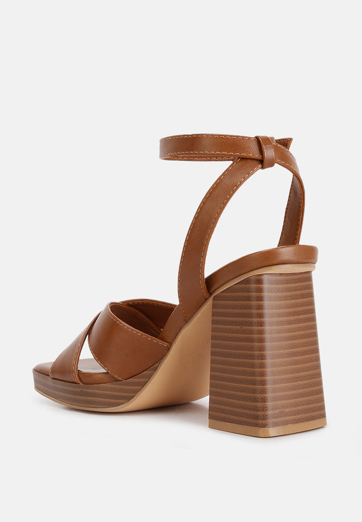 women stacked block heel sandals#color_brown