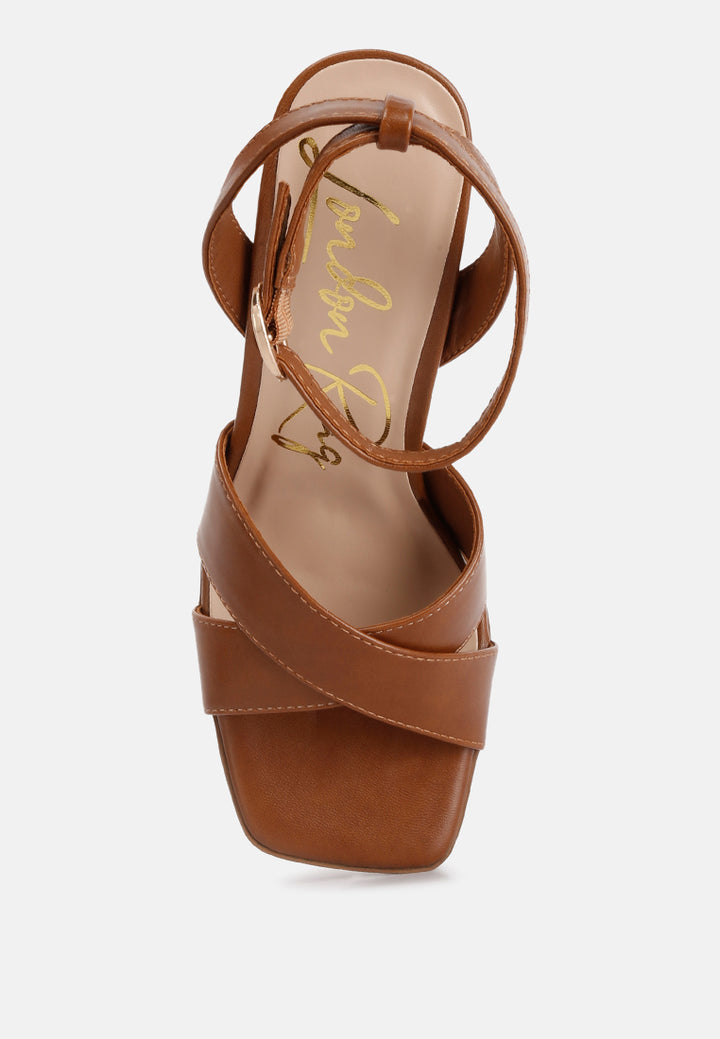 women stacked block heel sandals#color_brown