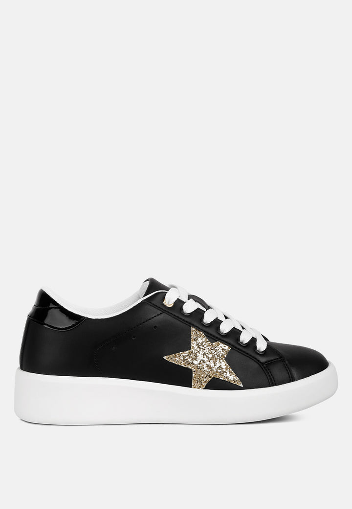 starry glitter star detail sneakers#color_black