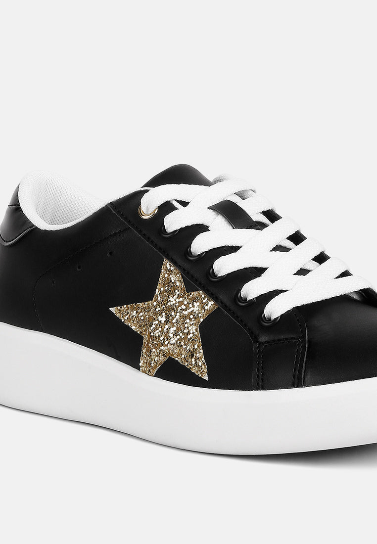 women glitter star applique detail sneakers#color_black