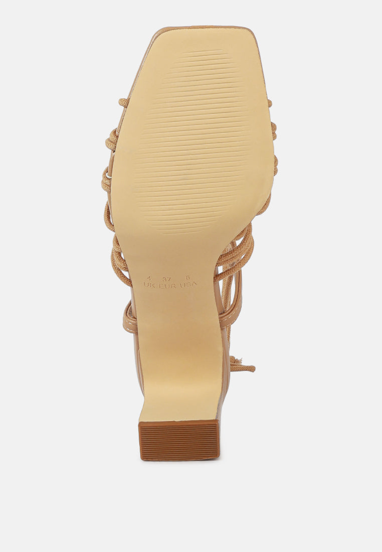 women strings attach braided tie up block heeled sandal#color_camel