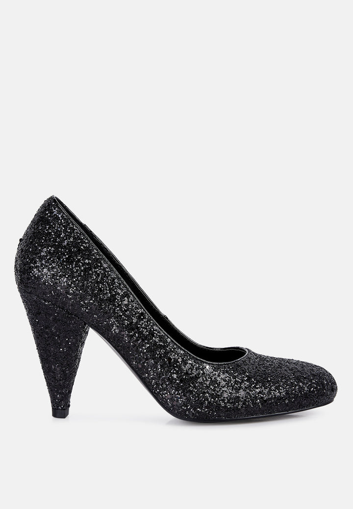 women glitter conical heel pumps#color_black