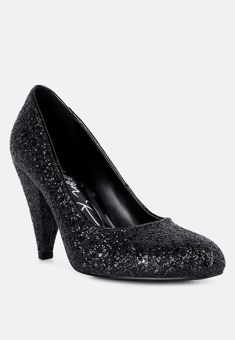 women glitter conical heel pumps#color_black