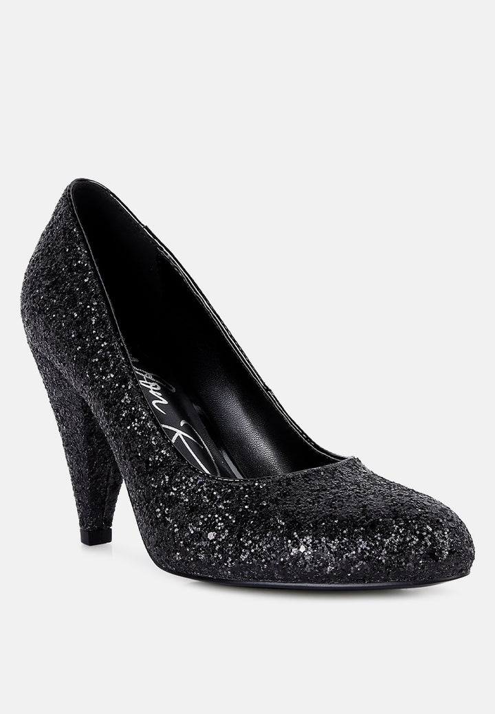 women glitter conical heel pumps#color_black