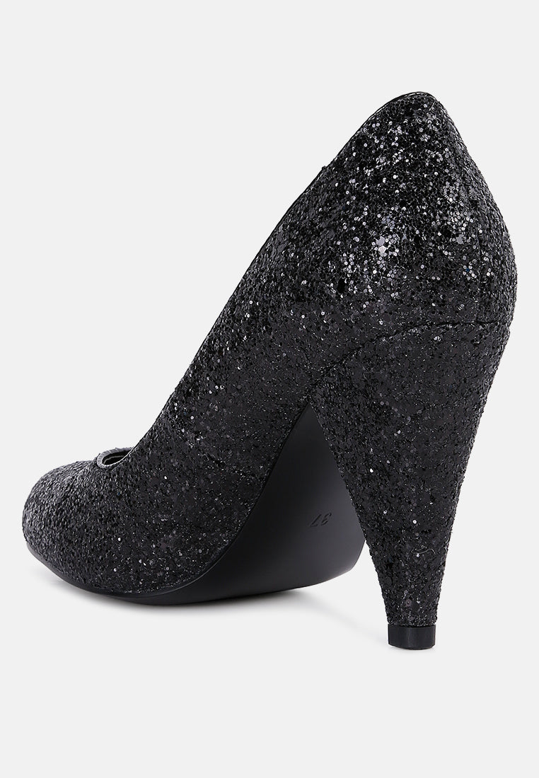 women glitter conical heel pumps#color_black