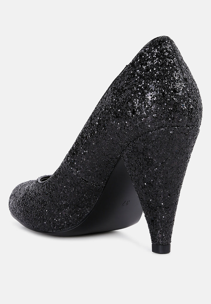 women glitter conical heel pumps#color_black