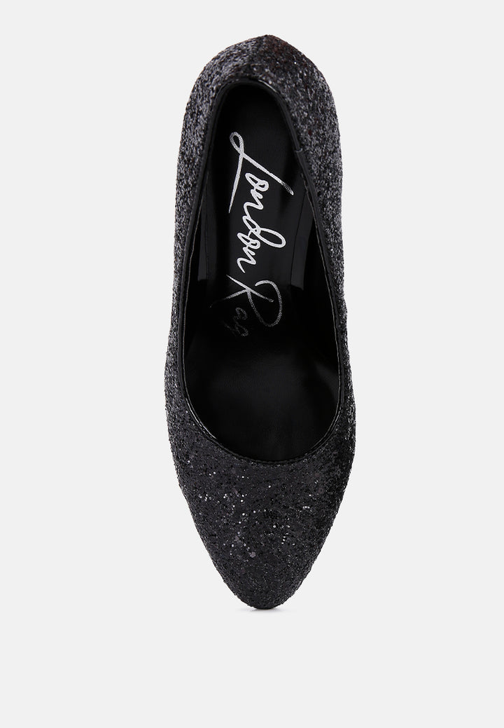 women glitter conical heel pumps#color_black